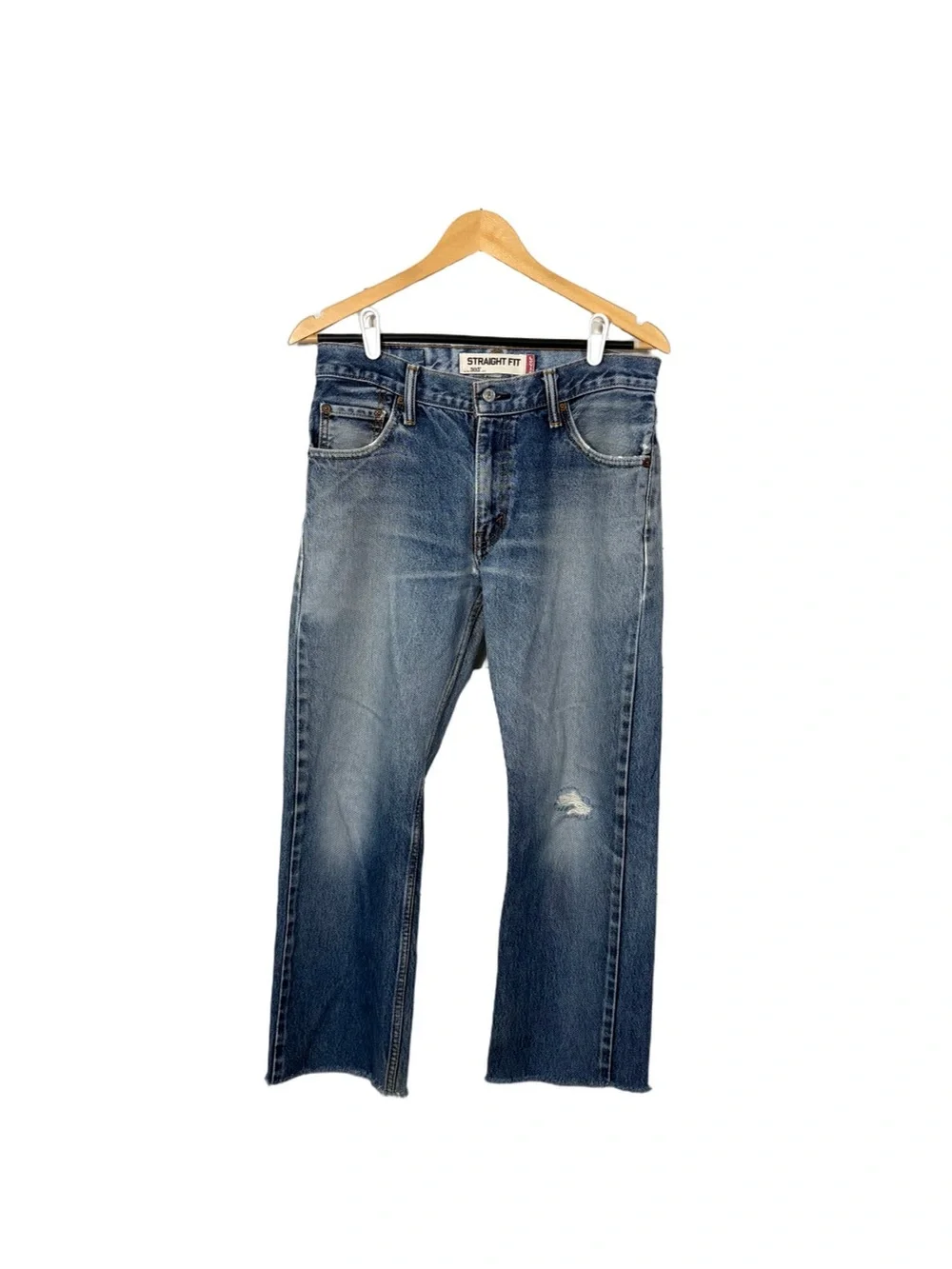 Levis 505 Straight Fit Jeans Mens 30x30 Distressed Raw Hem Medium Wash